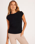 Ribbed Cap Sleeve Riding Top - Black