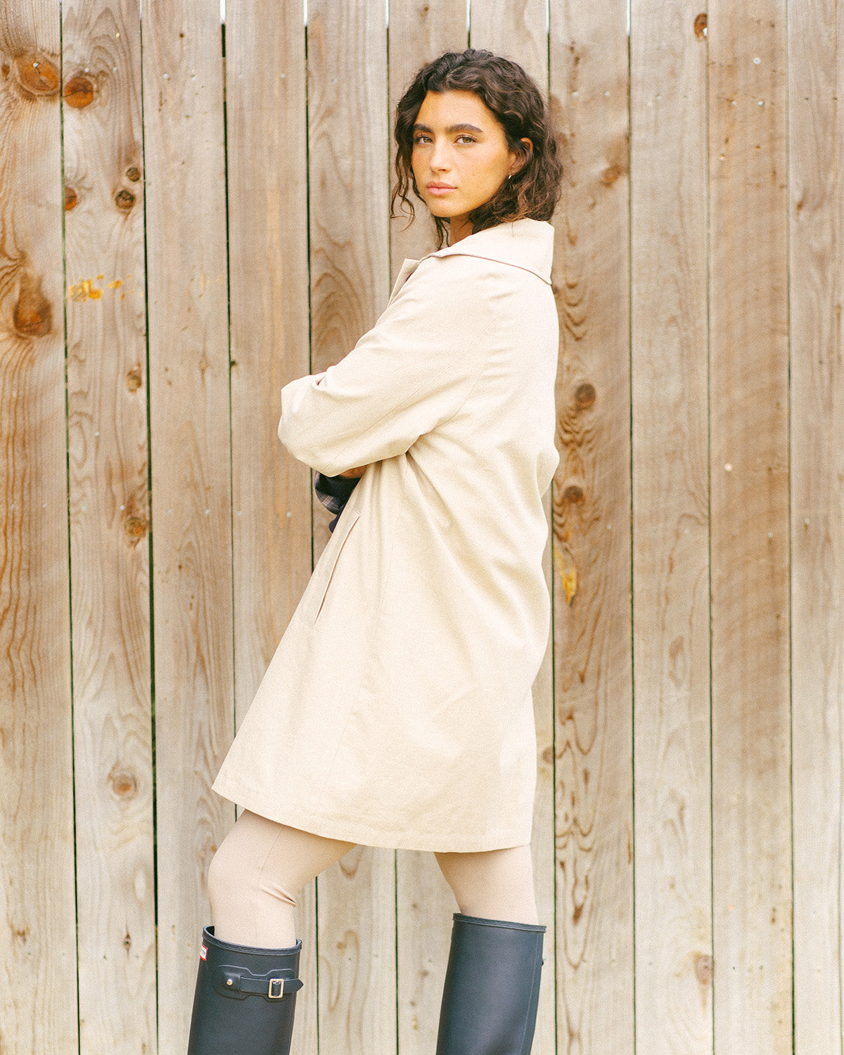 Mid-Length Trench Coat Blue Plaid (Coming Soon)