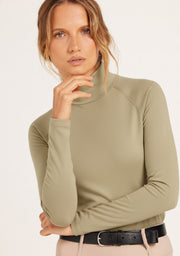 Mia Mock Neck in khaki, studio shot showing the true colour