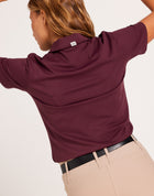 Milrey women's short sleeve riding shirt in sumac burgundy Casual fit polo blouse for comfortable equestrian wear. Dressage Show Jumping Eventing Competition riding blouse shirt.