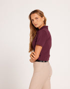 Milrey women's short sleeve riding shirt in sumac burgundy Casual fit polo blouse for comfortable equestrian wear. Dressage Show Jumping Eventing Competition riding blouse shirt.