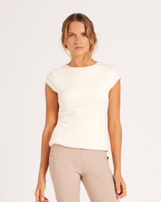 Ribbed Cap Sleeve Riding Top - Creme