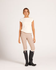 Ribbed Cap Sleeve Riding Top - Creme
