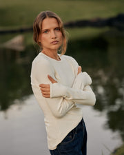 Natural Ribbed Long Sleeve Top - Creme