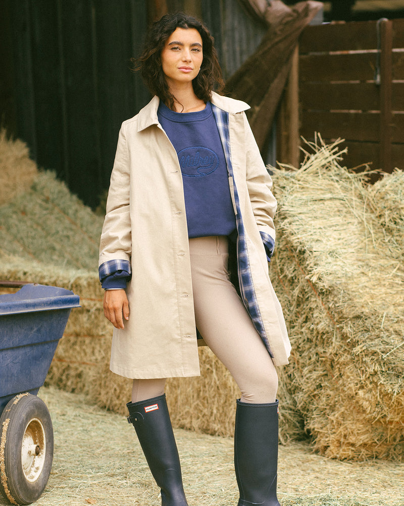 Mid-Length Trench Coat Blue Plaid (Coming Soon)