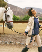 Mid-Length Trench Coat Blue Plaid (Coming Soon)