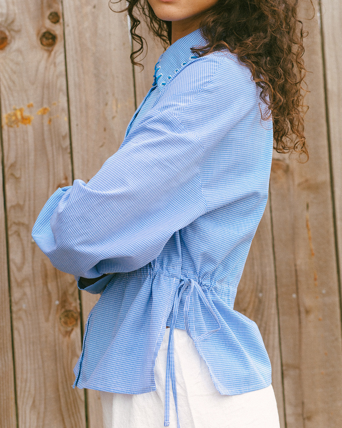 Suede Collar Gingham Long Sleeve (Coming Soon)