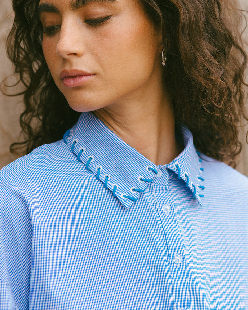 Suede Collar Gingham Long Sleeve (Coming Soon)