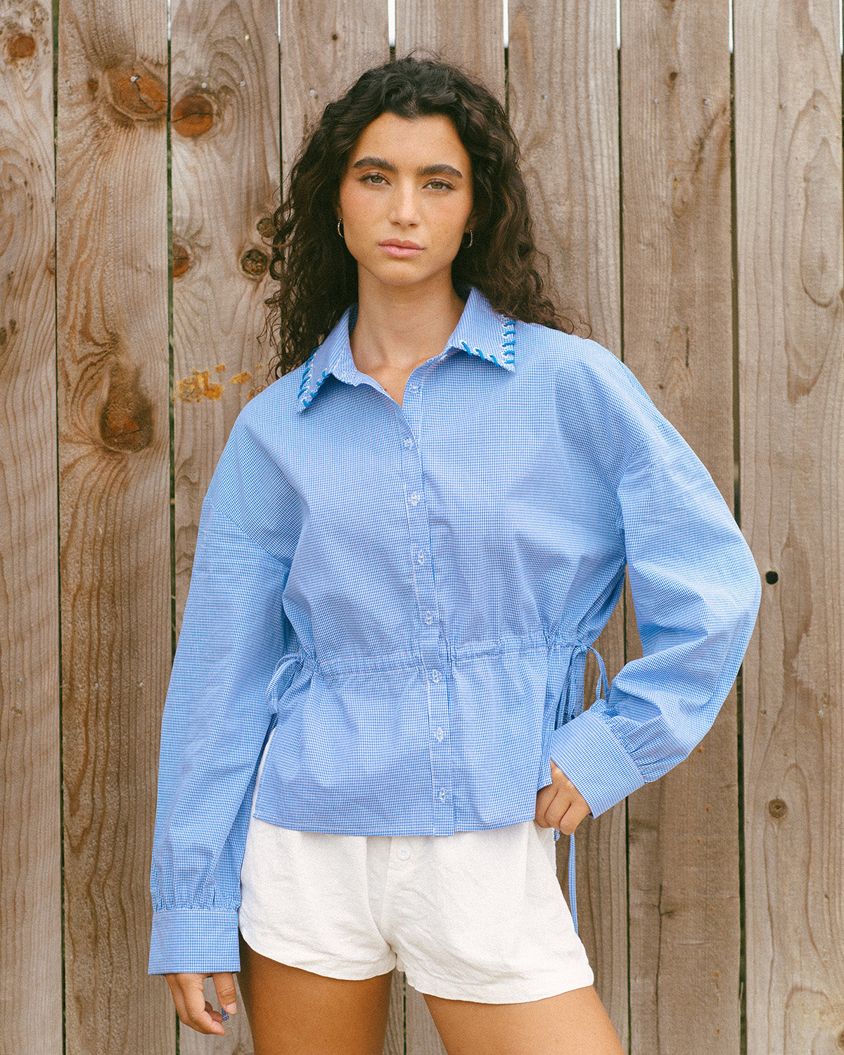 Suede Collar Gingham Long Sleeve (Coming Soon)