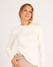 Natural Ribbed Long Sleeve Top - Creme