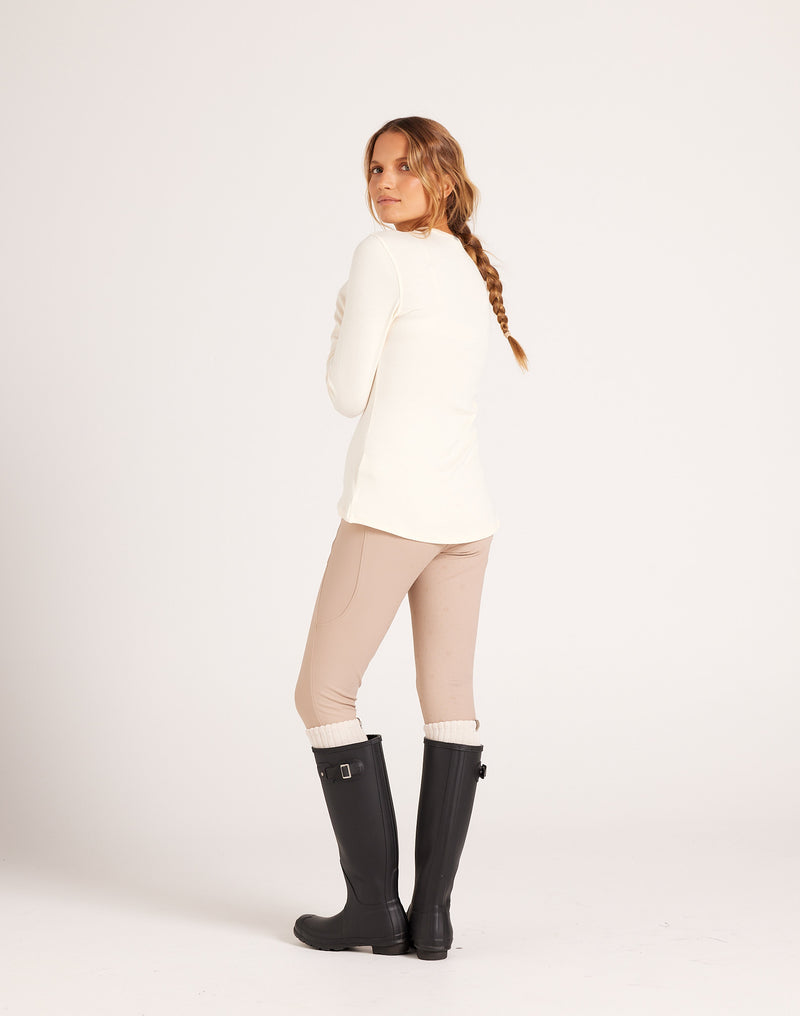 Natural Ribbed Long Sleeve Top - Creme